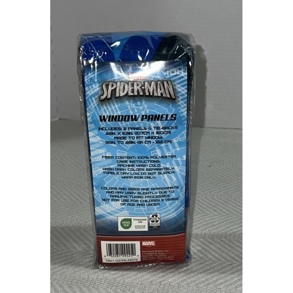 Jay Franco & Sons Marvel Spiderman 42" x 63" Curtain Panel Pair w/ Tiebacks New - Picture 2 of 2